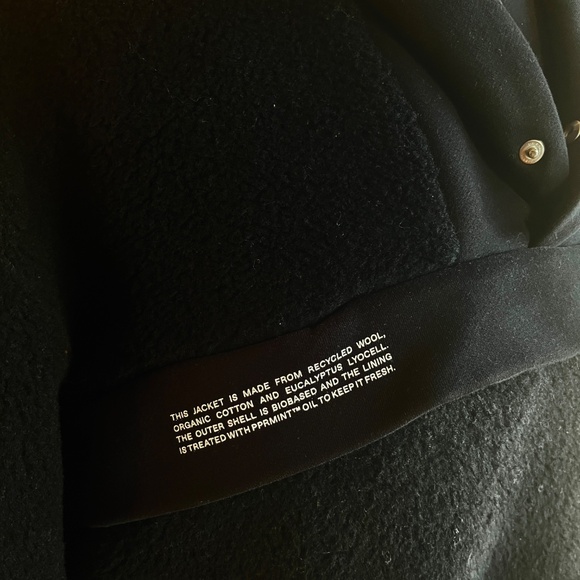 Pangaia Sz. S Unisex Recycled Wool Fleece Half-Zip Hooded Jacket Black - Picture 4 of 12